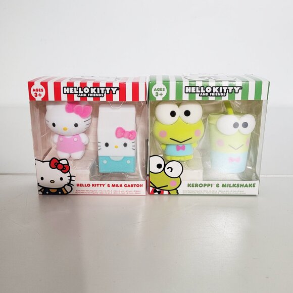 Sanrio Hello Kitty & Friends Hello Kitty and Keroppi Flocked Figures BNIB - Picture 1 of 5